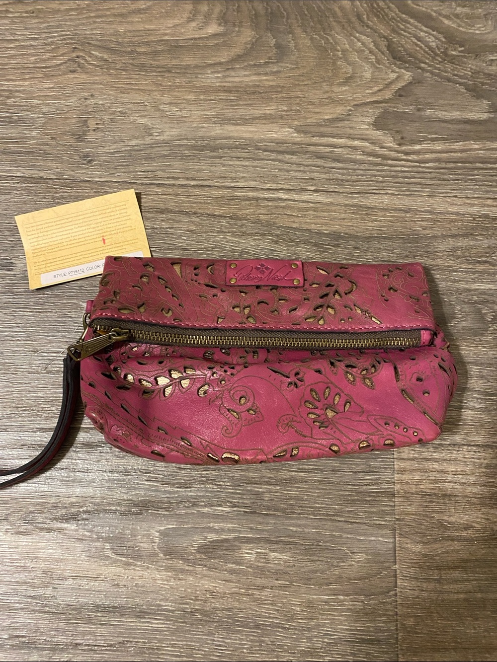 Patricia Nash Rose & Gold Cutout Floral Wristlet with Metallic Underlay